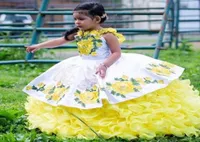 Modesto mexicano branco amarelo mini vestidos quinceanera para meninas halter 3d flores florais renda flor menina Primeiro Comm9834913