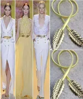 Wedding Sashes Belt Leaf Design Clasp Front Stretch Alloy Metal Waist Belt Skinny Elastic Leaves Dress Cummerbund Gold Silver 1311135