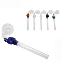 Wholesale 14cm Colorful Thick Pyrex Skull glass oil burner pipe Curved Hand Spoon Pipe Smoking Accessories