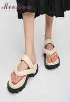 Meotina Flip Flop Slippers Women Shoes Genuine Leather Sandals Wedges Med Heel Slides Square Toe Ladies Footwear Summer Beige 41 26935200