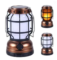 Portable Lanterns Solar Powered Camping Light Retro Kerosene Lamp Flame Lantern USB Rechargeable Outdoor Indoor Nightlights