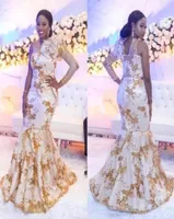 Aso Ebi Style Lace Mermaid Prom Dresses With Gold Appliqued Arabic One Long Sleeve Dress Custom Made Plus Size Arabic Evening Gown2834279