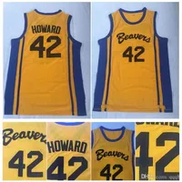 كرة السلة في الكلية ترتدي أعلى جودة 1 في سن المراهقة وولف سكوت هوارد 42 Beacon Beavers لكرة السلة القميص الأصفر Howard Beavers مخيط القمصان S-XXL