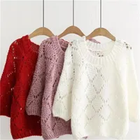 Women's Sweaters 2022 Spring And Autumn Korean Loose Hollow Knit Sweater Plus Size Blouse Bat Sleeve Net Shirt Pullover Women H1153