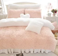 Bedding Sets Luxury Plush Shaggy Warm Comforter Cover Bedskirt Pillow Shams Pink White Khaki Twin Queen King Duvet Girls Set6594494