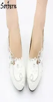 Sorbern White Flower Wedding Shoes High Heel Crystals Lace Appliques Bridesmaid Pump Shoe Flat 3Cm 5Cm Multi Heel Height5185294