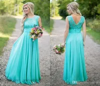 2019 New Teal Country Bridesmaid Dresses Scoop A Line Chiffon Lace V Backless Long Cheap Bridesmaids Dresses for Wedding BA15133387145