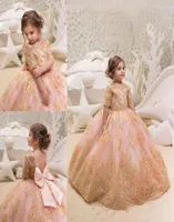 2019 Princess Flower Girls039 Dresses with Bow Backless Half Sleeves Pageant Party Gowns with Lace Applique Wedding Guest Dress5712541
