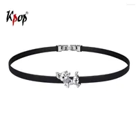 Choker Kpop PU Leather Black Necklace Cubic Zirconia 925 Sterling Silver Puppy Dog Short For Women N6264
