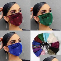 Designer Masks Face Masks Fashion Blingbling Sequin Paillette Designer Luxury Mask Washable Reusable Adt Mascarillas Protective Adju Dhx60