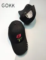 COKK Red Rose Flower Baseball Cap Women Solid Color Snapback Cap With Metal Rings Dad Hat Female Hip Hop Sun Visor 2018 Summer7871599