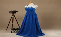 Blue licou fines bretelles de demoiselle d'honneur robes de longueur de sol robes formelles robes de soirée en mousseline avec plis robe de bal réelle image