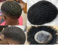 Afro Dalga Saç Birimi Mono Dantel Toupee 4mm 6mm 8mm 10mm Hint Bakire İnsan Saç Değiştirme Afro Kinky Curl Erkekler Wig Shippinng9141187