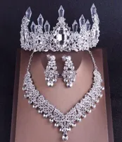 Crown Necklace Earring Set Wedding Bridal Headpieces White Crystal Pillar Rhinestones Woman Fashion Accessories Matching Party Pro5087344