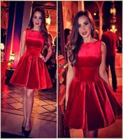 Fashion Short Prom Kleider Knie Länge billig 2015 Vestido de Festa eine Linie Batteau Ausschnitt Red Velvet Mini Homecoming Kleid Party G2684672