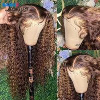 Inch Highlight Ombre Lace Front Wig Curly Human Hair Wigs Honey Blonde Colored HD Deep Frontal For Black Women