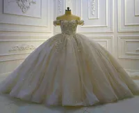 2020 Gorgeous Ball Gown Wedding Dresses 3D Floral Appliqued Sequins Beaded Sweep Train Custom Made Weeding Gown Bridal Dress4691472