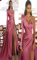 2021 Newest Prom Dresses African Saudi Arabia Long Sleeves Women Formal Dress Mermaid High Split Celebrity Robe De Soiree Evening 3379795