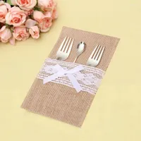Dinnerware Sets 50pcs Tableware Holder Bag Burlap Lace Cutlery Pouch Wedding Knife Fork Table Decoration Accessories