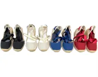 Womens 2022 Spring Summer High Wedge Platform Espadrille Shoes Ladies Luxury Designer Canvas Slip On Closed Toe Mule Sandals6509108