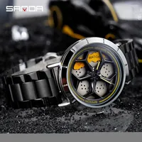 Wristwatches BASID Top Brand Stainless Steel Waterproof Sport Quartz Watch For Men 360 Degree Car Wheel Rotating Dial Clock Relogio