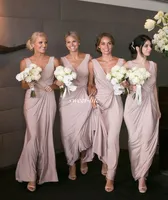 2021 Bridesmaid Dresses Sheath VNeck Pleated Floor Length Wedding Guest Dress Beach Party Maid of Honor Gowns2398740
