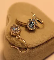 No Allergic 2CTPiece Solitaire Earrings Dangle Synthetic Diamond Round Drop Earrings for Women Wedding Jewelry Sterling 925 Silve4439580