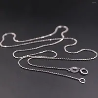 Chains Real 18K White Gold Chain For Women Female 0.6mmW Small Carved Beads Necklace 18''L Gift Jewelry Au750