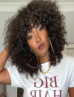 Kinky Curly Wig With Bangs Glueless Remy Brazilian Human Hair Short Bob Synthetic Full Lace Front Wigs For Black Women6853094