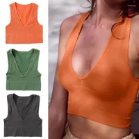 Yoga Outfit Women Tops Seamless Bralette Tank Top Female Crop Underwear Scoop Neck Bra G99D