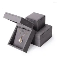 Jewelry Pouches Gray Flannel Gift Box Luxury Velvet Ring Earring Pendant Necklace Bracelet Jewellery Packaging Case Wholesale Bulk
