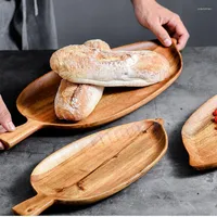 Plates Wooden Leaf-shaped Breakfast Snack Tray Kitchen Tableware Modern Household Acacia Wood With Handle Bread Fruit Storage
