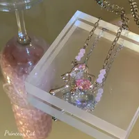 Chains Y2K Accessories Fashion Peach Heart Water Drop Pendant Necklace Pink Crystal Egirl Sweet Cool Clavicle Chain Aesthetic Jewelry