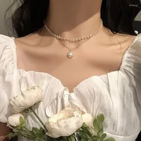 Chains Bohemia 2022 Fashion Imitation Pearl Choker Necklace Cute Double Layer Chain Pendant For Women Party Jewelry Gift