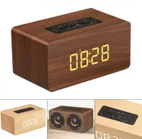 W5C Portable Speaker 52MM Double Horn Wooden 42 Bluetooth Alarm Clock with Time Display and AUX Wired Connection for Smartphone 2048626