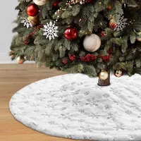 Christmas Decorations Tree Ornament White Embroidered Snowflake Skirt Plush Sequin 90cm
