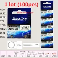 100pcs 1 Los AG0 LR521 LR69 379 379A SR521 L521 LR63 155V Alkaline Taste Cell Battery Coin Batteries Card 7510305