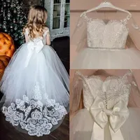 Girl Dresses Crystal Sash Flowers Girls Lace For Wedding Evening Party Embroidery Princess Ball Gown Christmas Eve Kids Skirts