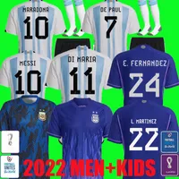 Argentyna koszulka piłkarska Romero J. Alvarez E. Fernandez 22 23 Di Maria Football Shirts 2022 Dybala Maradona Men Zestaw dla dzieci mundure przed meczem Fani graczy z długim rękawem