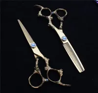 Hair Scissors 55quot 16cm 440C Customized Logo Golden Barber Shop Normal Thinning Shears Professional Styling Tool C90056757080