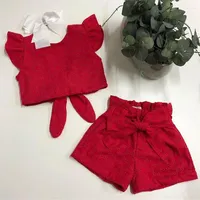 Clothing Sets Children's Set Jacquard Flying Sleeve Backless T-shirt And Shorts Child Two-piece Suit For Pography Birthday Party