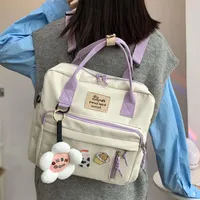 DCIMOR Lovely Multifunctional Backpack Teenage Girl Ring buckle Portable Travel Bag Female Small Schoolbag Badge Women Backpacks289c