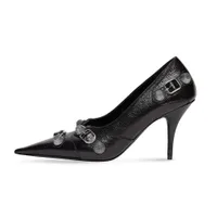 Ceinture boucle en strass décoration chaussures formelles en cuir féminin pointu mince chaussures à talons hauts fête de luxe noir 9 cm pompes chaussures de bateau à talons hauts avec boîte