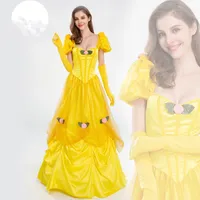 Nieuw Halloween -thema Kostuum volwassen gele schoonheid Lange jurken Game Party Princess Dress Performance Cosplay Cosplay Cosplay Costumes Dameskleding