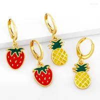 Hoop Earrings FLOLA Strawberry Pineapple Fruit For Women Gold Plated Small Enamel Cute Girls Jewelry Gift Ersx16