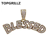 Letters BLESSED Pendant Necklace Men Women Hip Hop Gold Silver Color Iced Out Cubic Zircon Jewelry Necklace3122482