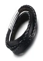 Fashion New Handmade Mens Black Braided Real Leather Bracelet Multistrand Genuine Leather Wristband Rope Woven Bracelets Men2395477