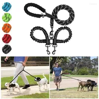 Dog Collars Pet Two-Head Leash 360 Swivel Retractable High Elastic One Tow Two Walking Glow For Large Medium Small Dogs