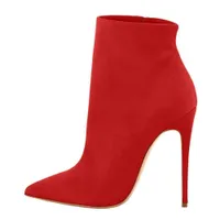 Women Leather Red Suede Ankle Boots Sexy Designer Side Zipper Pointed Toes Stiletto Heel Boot Shoes Solid Color Classic Simple Fashion Woman Female Short Boots