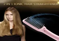 2016 2 in 1 Ionic Hair Straightener Comb Irons Automatic LCD Display Straight Hair Brush Comb Straightening Pink Black by DHL2476876